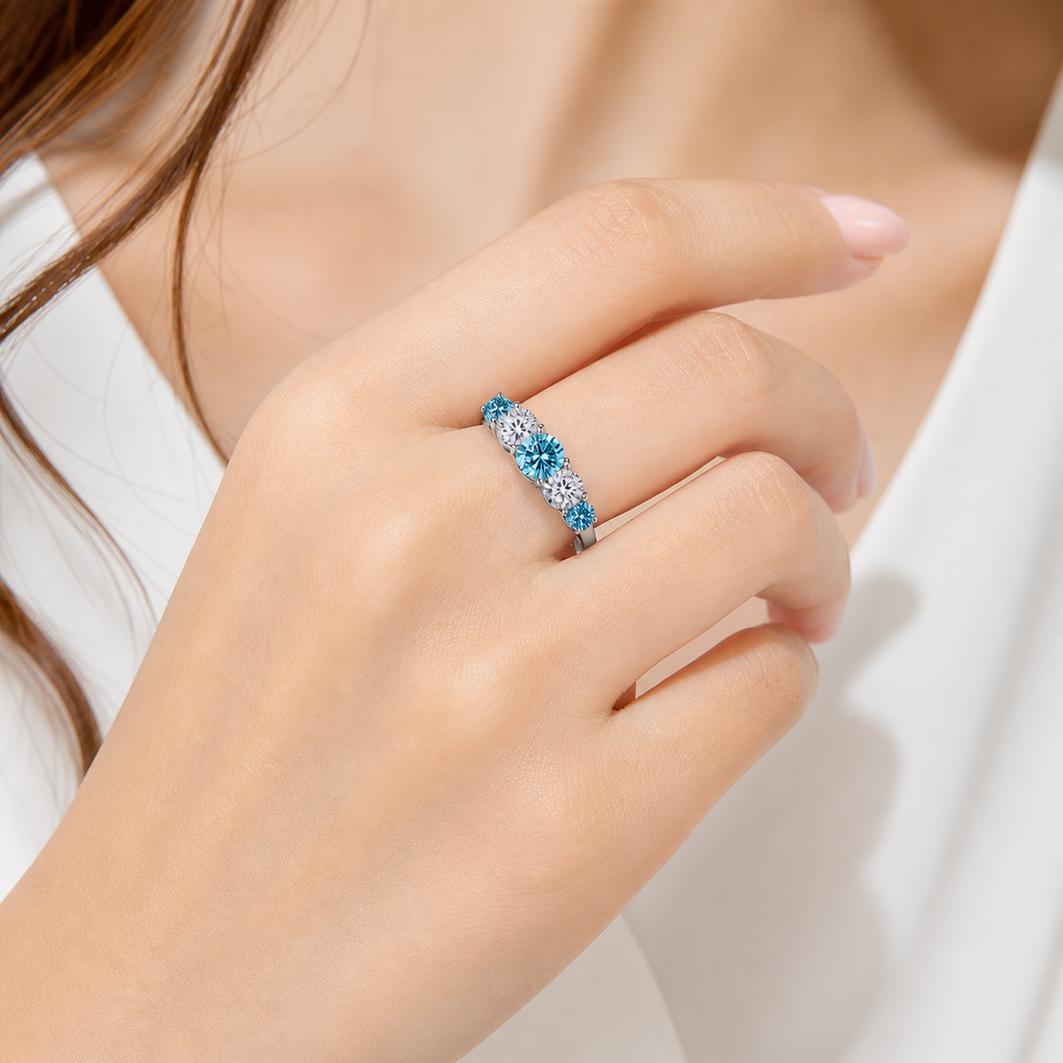 ブルーグラデーション モアサナイトエタニティーリング(3.6ct)ーS925 プラチナコーティングー