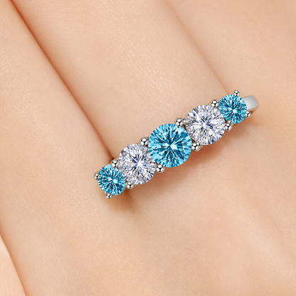 ブルーグラデーション モアサナイトエタニティーリング（3.6ct）ーS925 プラチナコーティングー