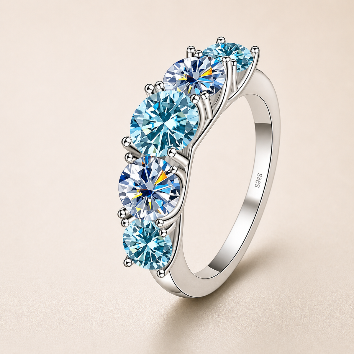 ブルーグラデーション モアサナイトエタニティーリング（3.6ct）ーS925 プラチナコーティングー